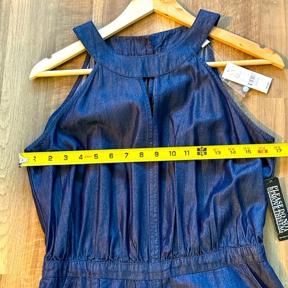 New York & Co Dress Women M Navy Sleeveless Pocket Cotton Sateen Long Maxi NWT - Picture 6 of 12